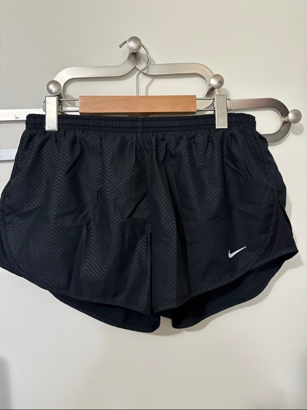 Nike Women’s Black Athletic Running Shorts with Subtle Chevron Texture